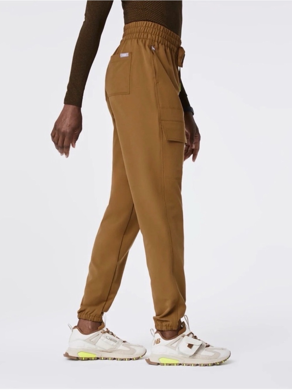 Figs Women's Cargo Joggers - Rare Style - Brown with Neon Yellow accent - 0065 - Picture 2 of 6